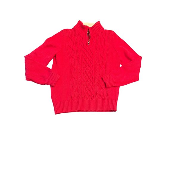 Lands End M Red Cable Knit Half-Zip Sweater - Picture 1 of 6